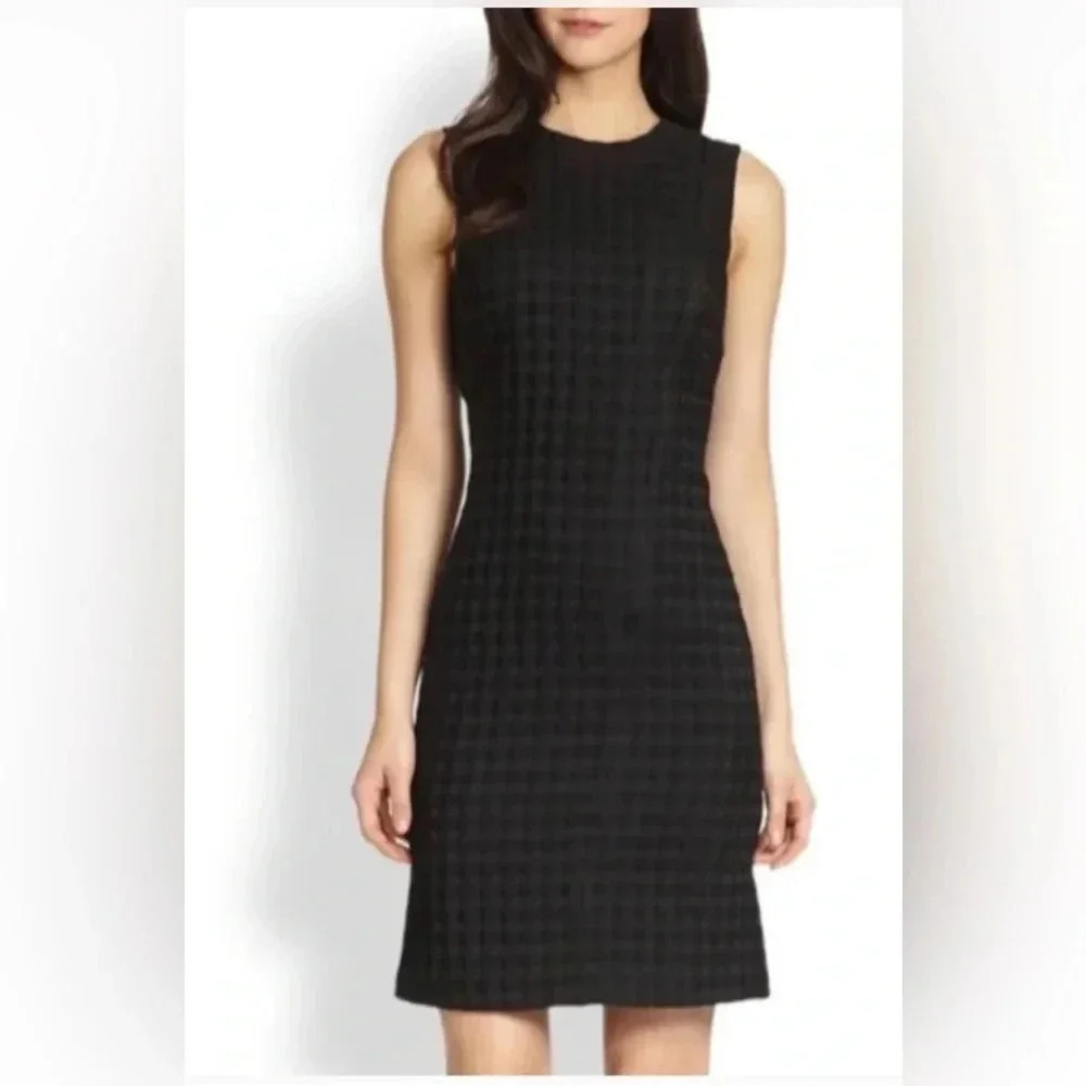 THEORY Black Kuval County Checked Jacquard Sleeveless Zipper Detail Dress Sz 4